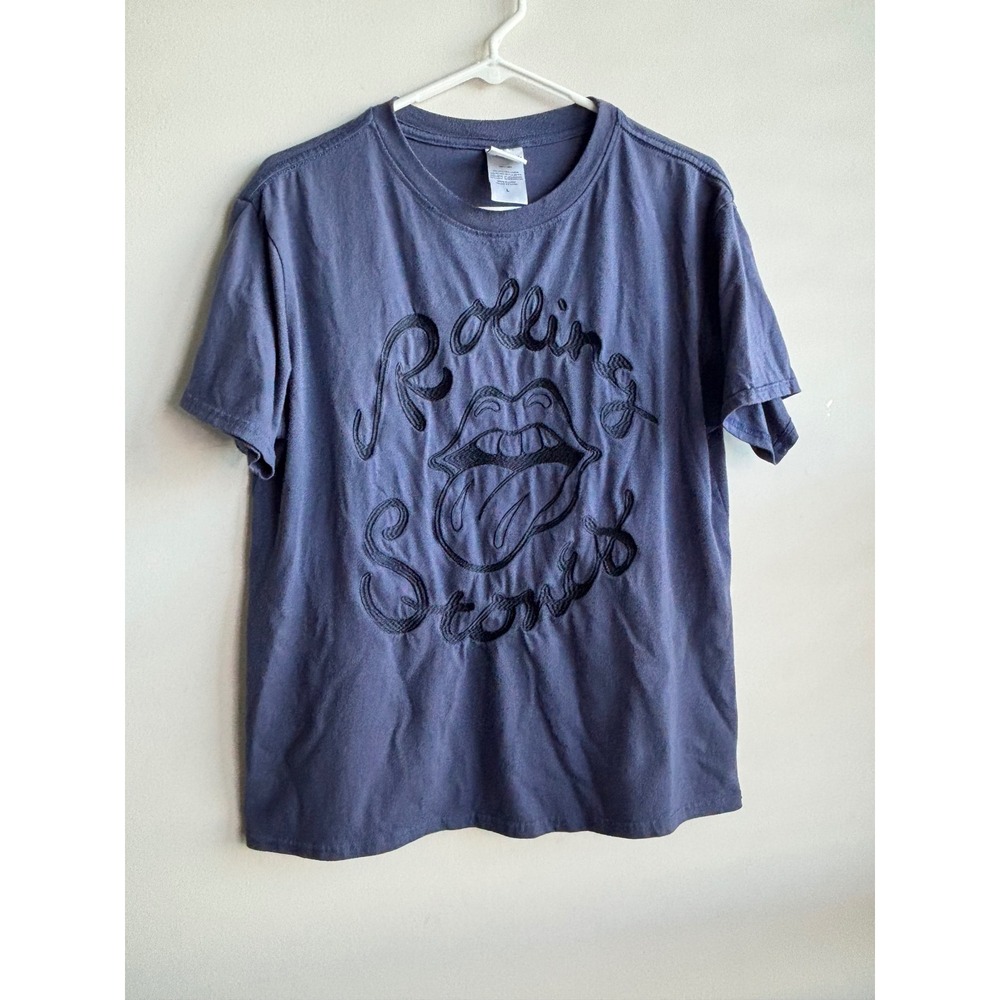 Rolling Stones Blue Embroidered Graphic T-Shirt Mens Size L